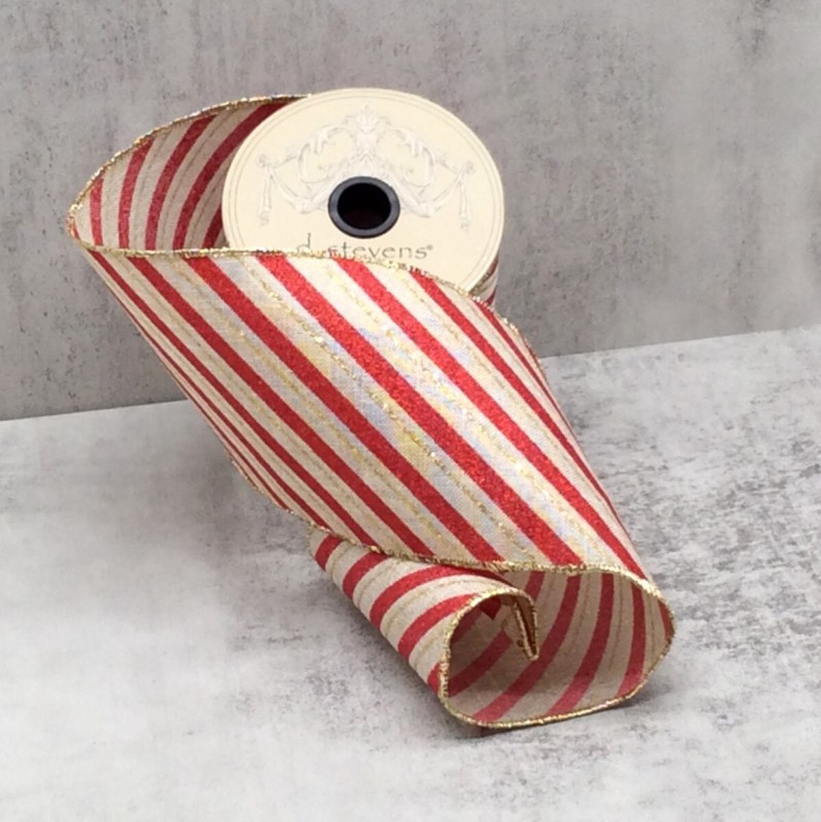 4" x 10yds Linen Red Gold Glitter Diagonal Stripe Ribbon