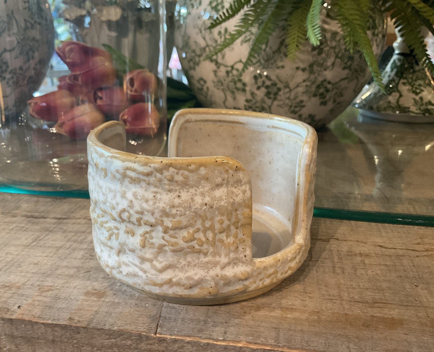 Stoneware Sponge Holder w Reactive Glaze, White