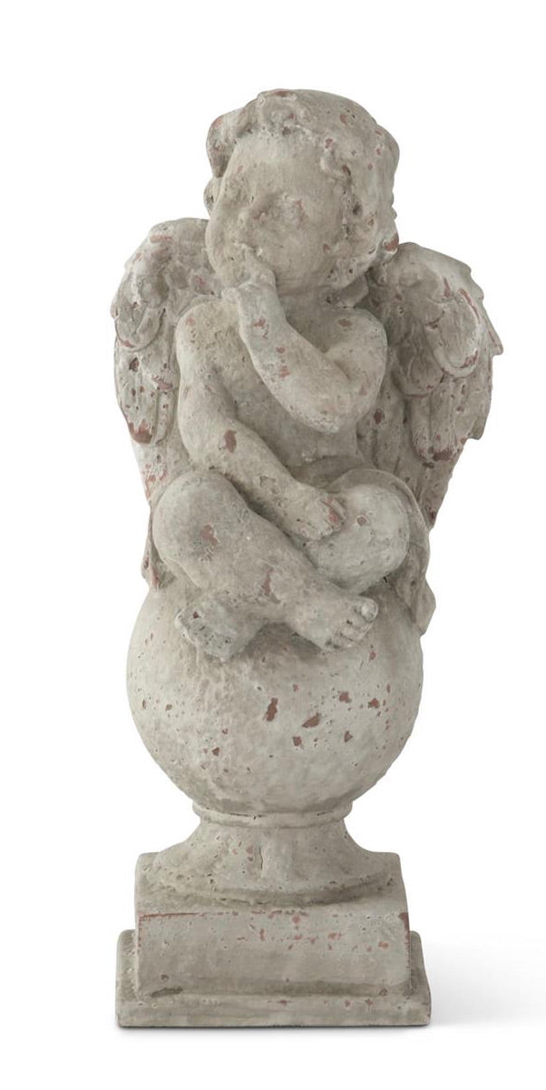 Weathered Gray Resin Cherub Statue "Blowing Kiss"