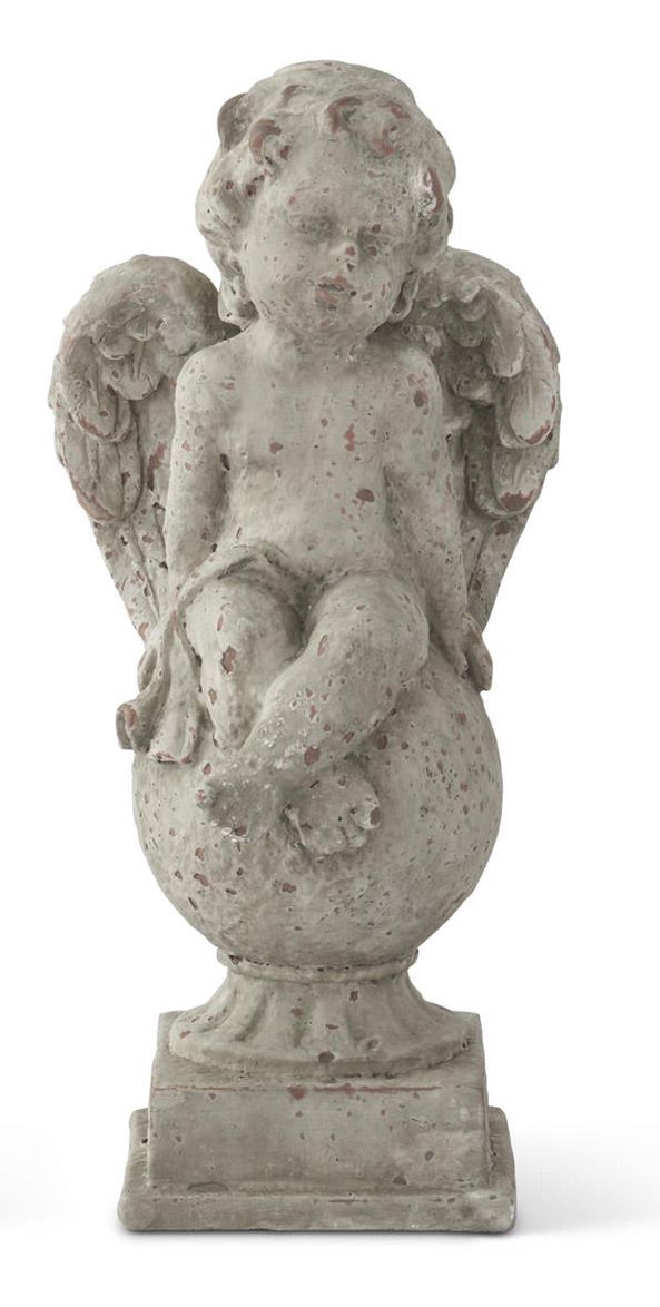 Weathered Gray Resin Cherub Statue "Sitting"