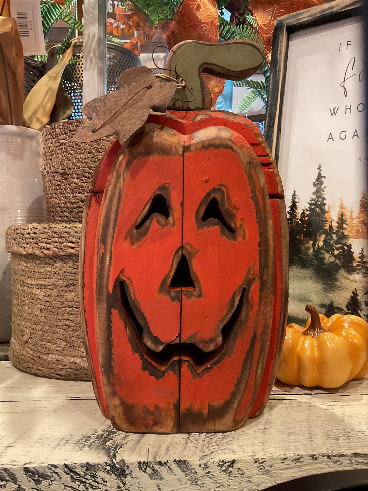 10.75"H WOOD JACK-O-LANTERN