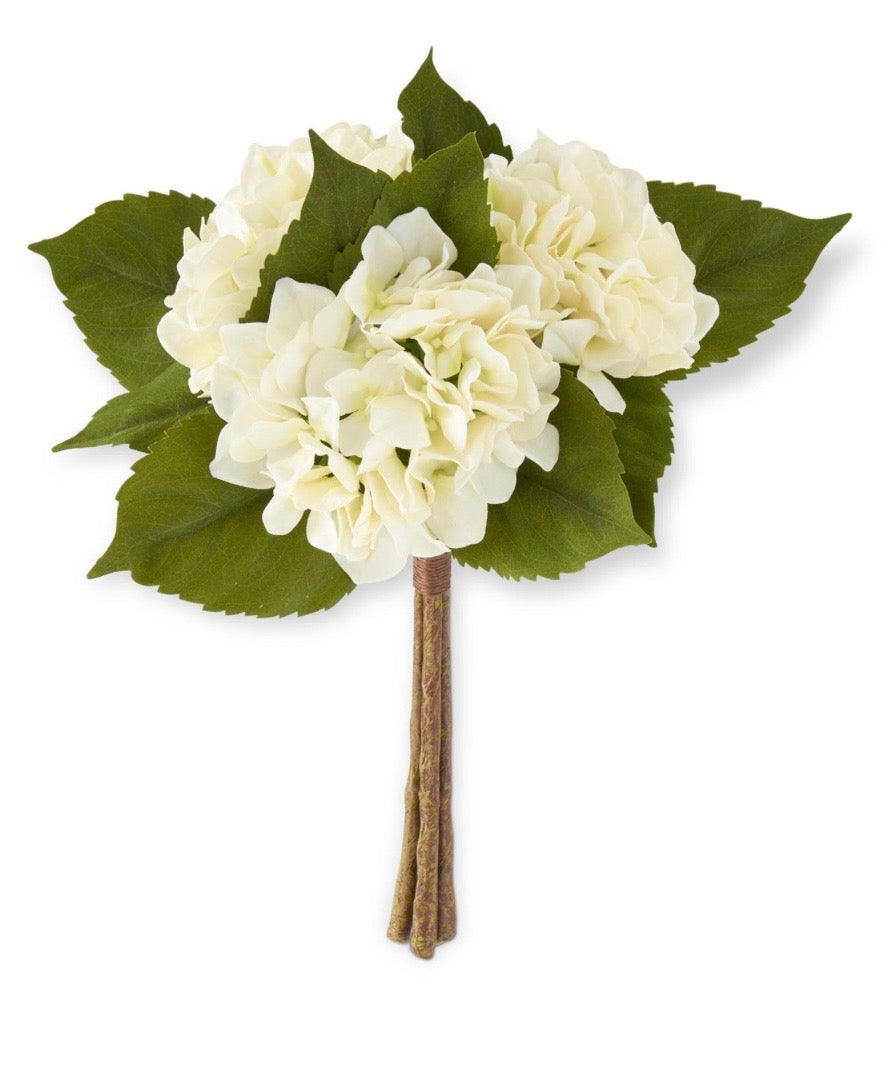 15" White Real Touch Hydrangea Bundle (3 Stems)