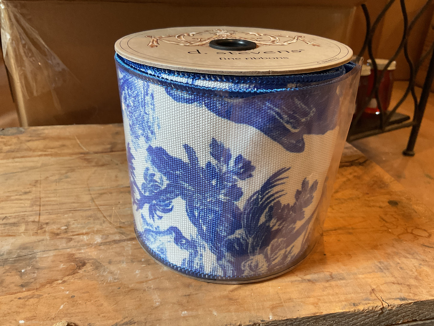 4” x 10 Yrd Blue Toile Ribbon