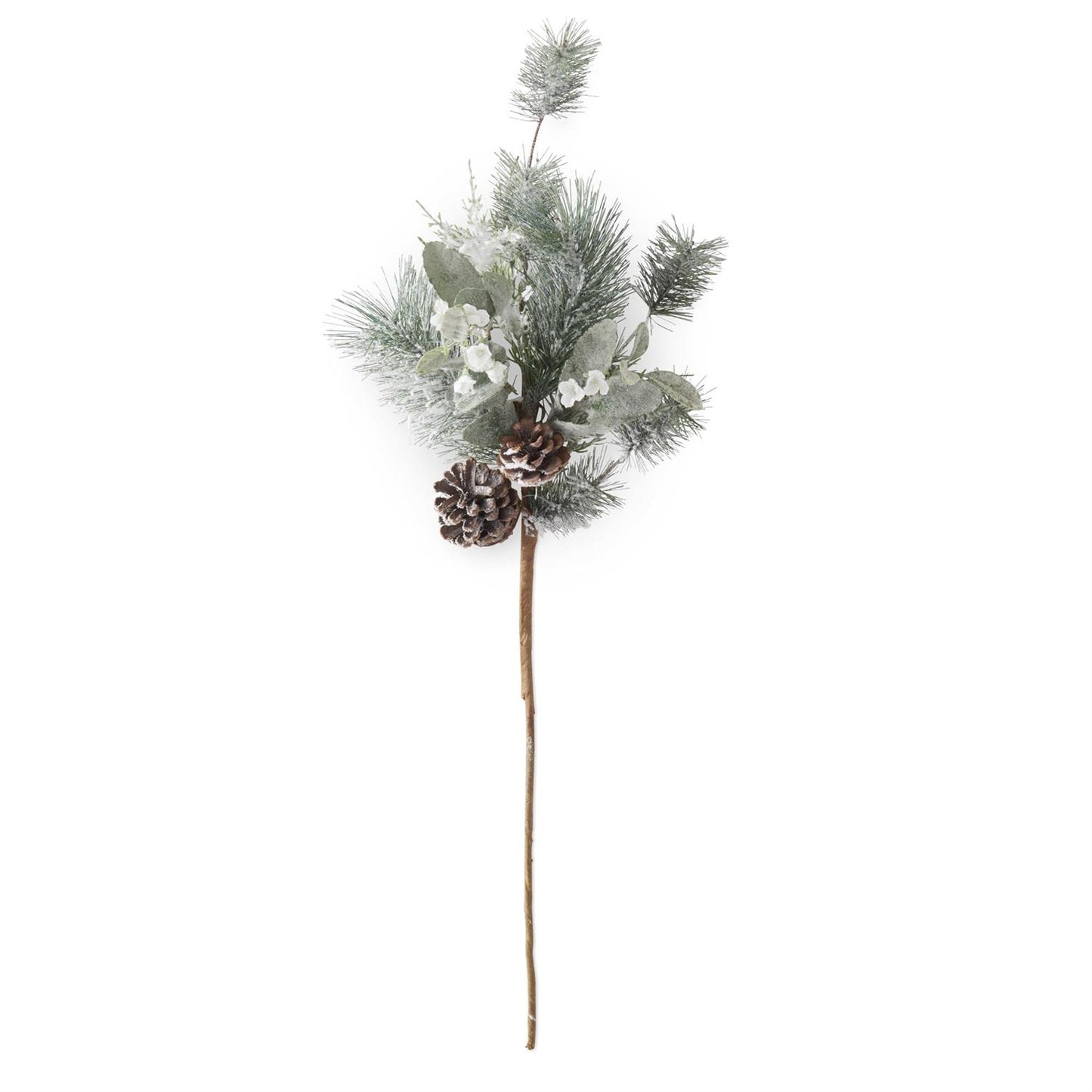 32" Glitter Flocked Pine with Lambs Ear Stem