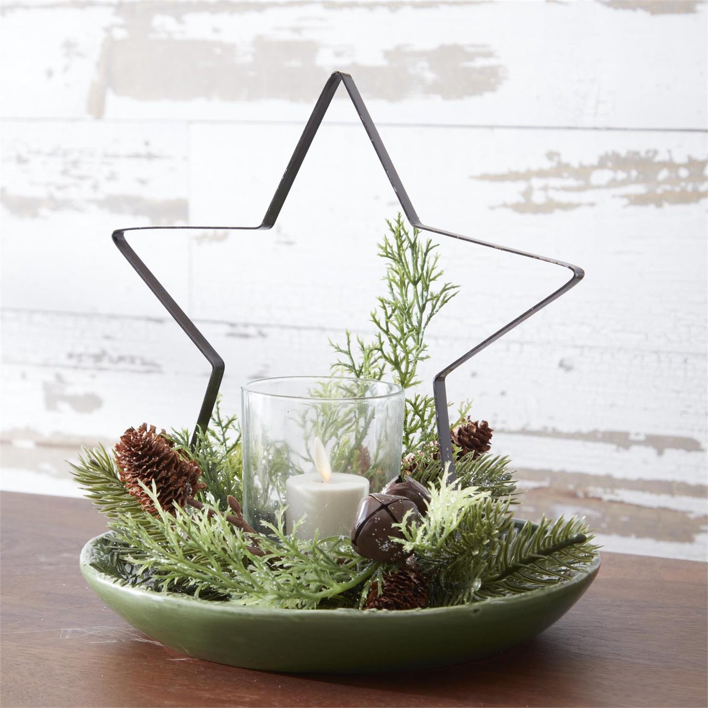 Glittered Pine & Metal Candleholders