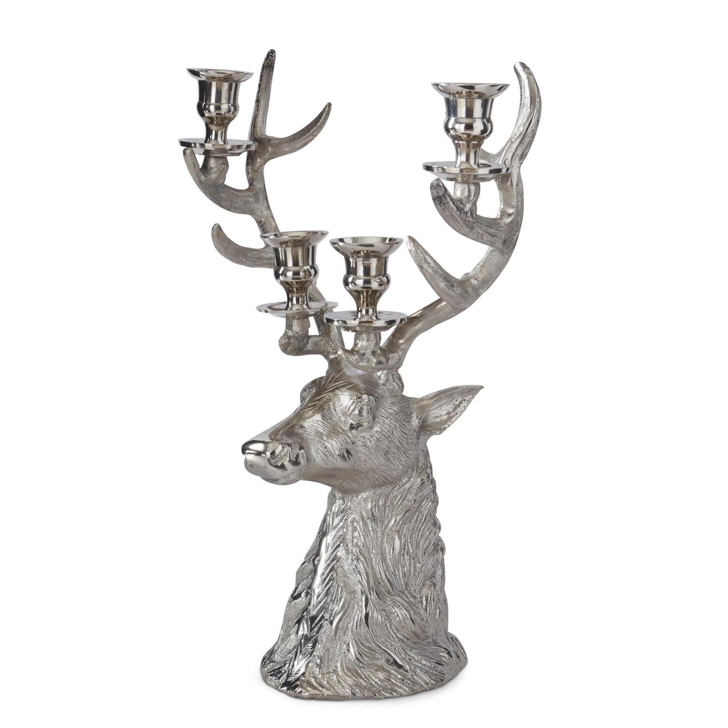 16" Silver Deer Bust 4 Taper Candelabra