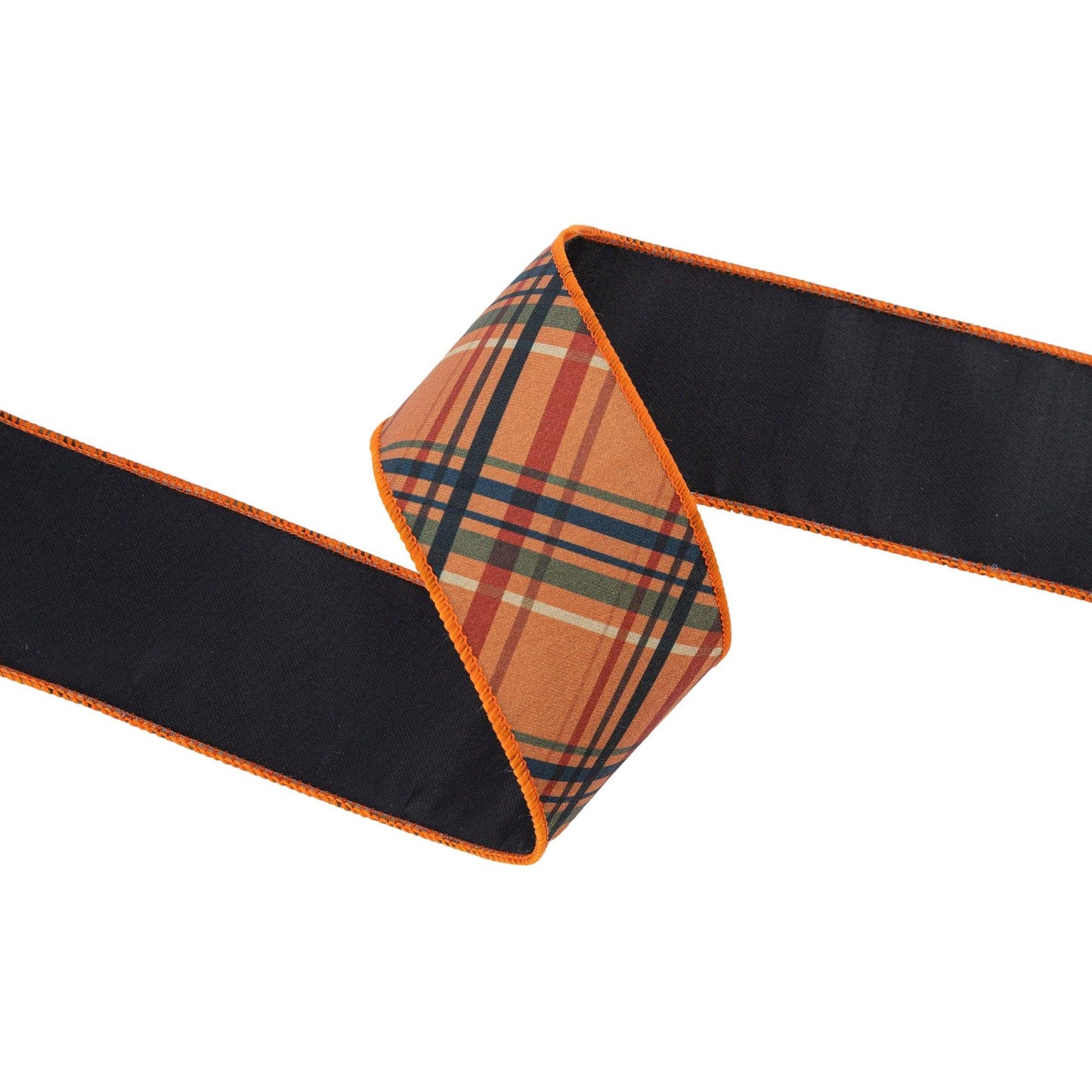 2 1/2" Wired Dupioni | Fall Color Bias Plaid With | Black Backing | 10 Yard Roll