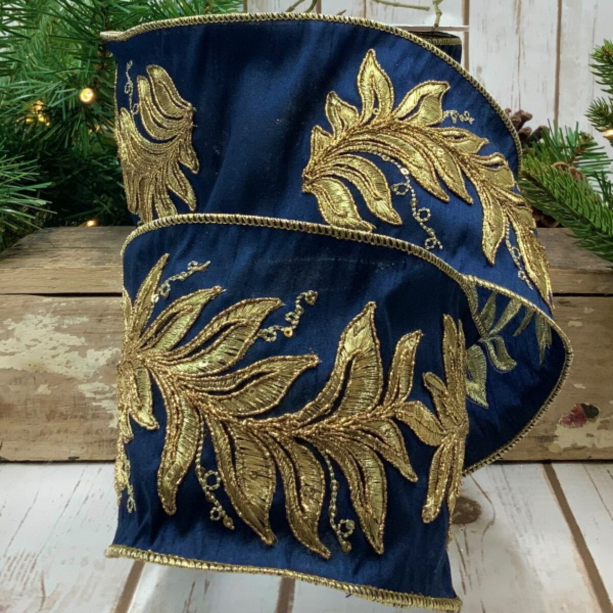 4 x 10yds Embroidered Blue/Gold Ribbon