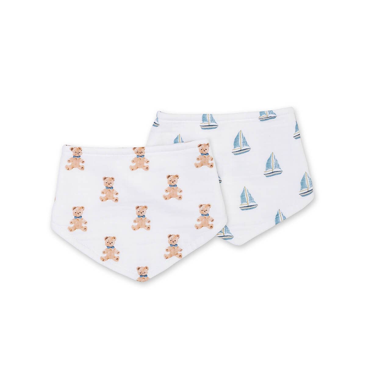 2-pack Bandana Bibs - Vintage Bears/Sailboats