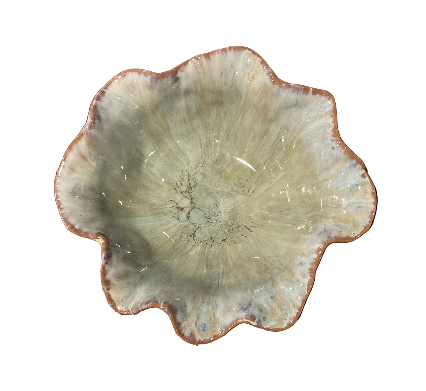 Stoneware Ruffled Bowl, Reactive Glaze (Each One Will Vary)