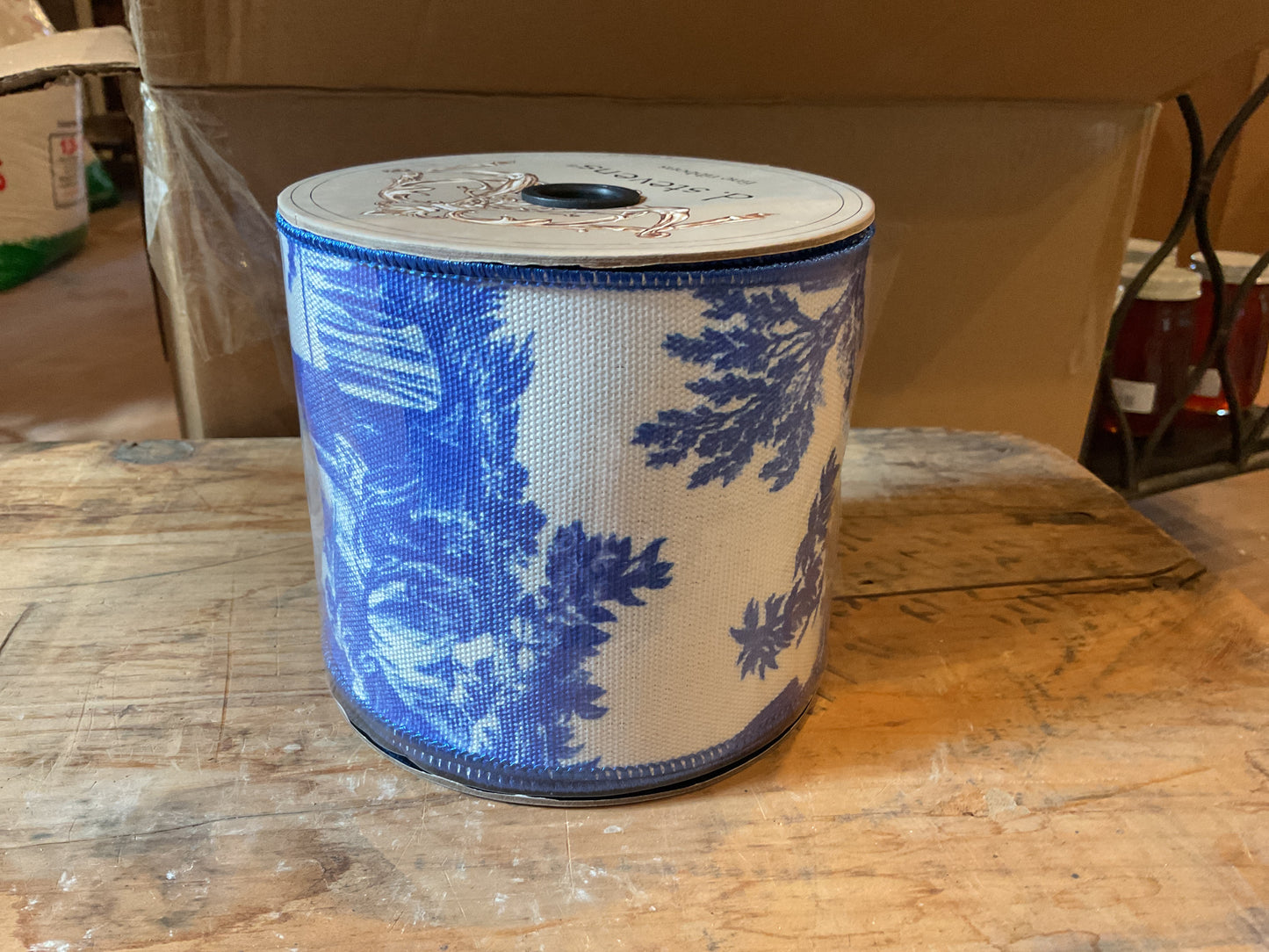 4” x 10 Yrd Blue Toile Ribbon
