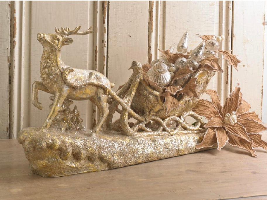 22” Gold Resin Reindeer Sleigh