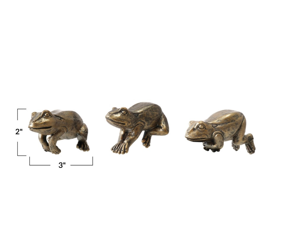3" Resin Frog Pot Hanger, Distressed Gold Finish