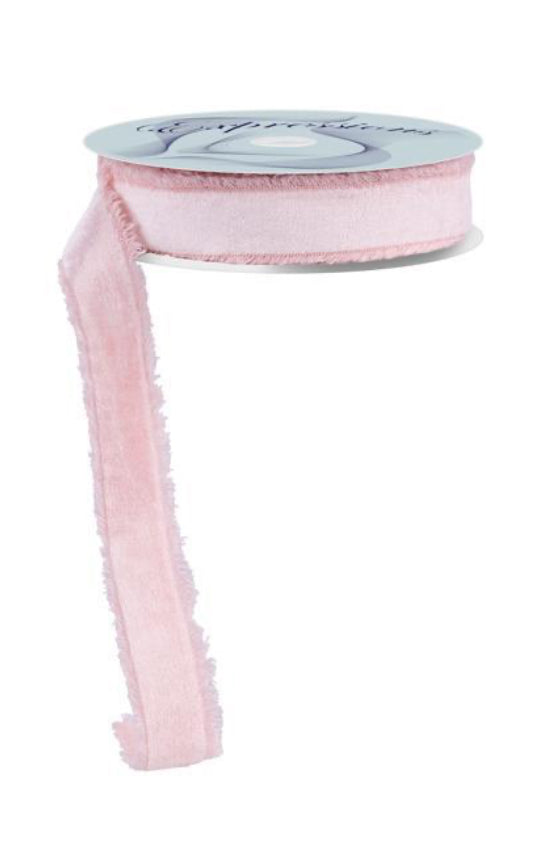 1” x 10 yd Frayed Velvet Ribbon Light Pink