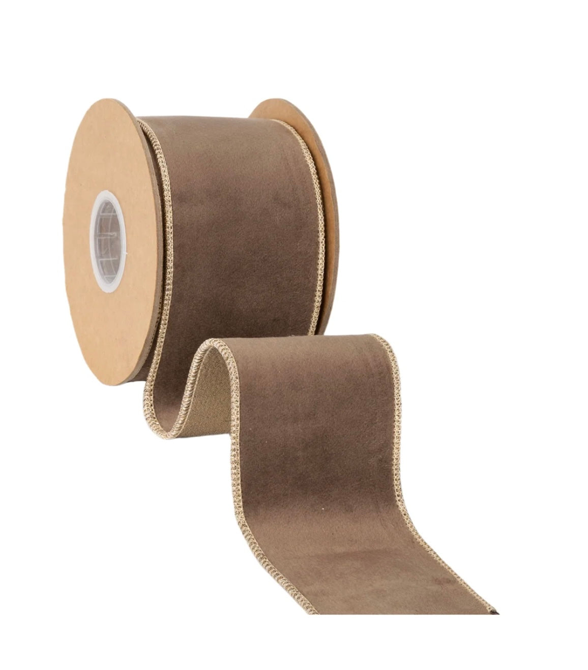 2 1/2” Brown w/ Gold Metallic Backing Velvet Ribbon/10yds