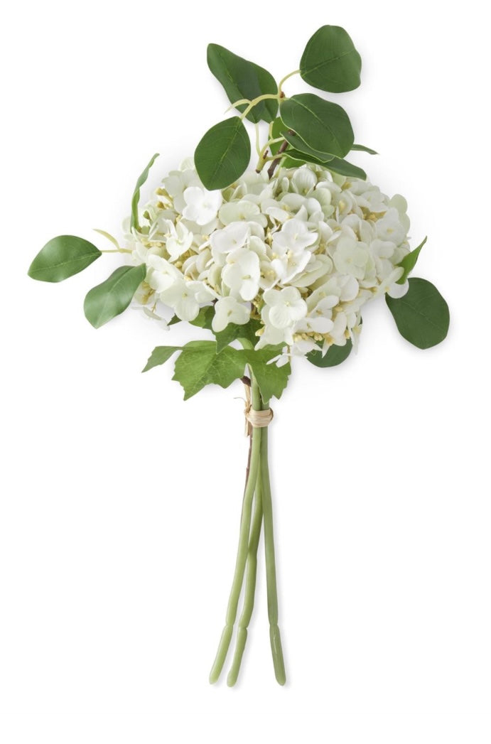12 Inch White Real Touch Hydrangea Bundle (4 Stems)