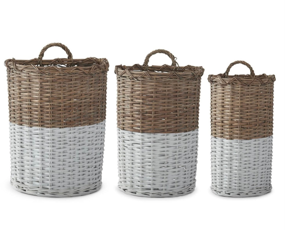 Half Whitewashed Hanging Rattan Nesting Basket