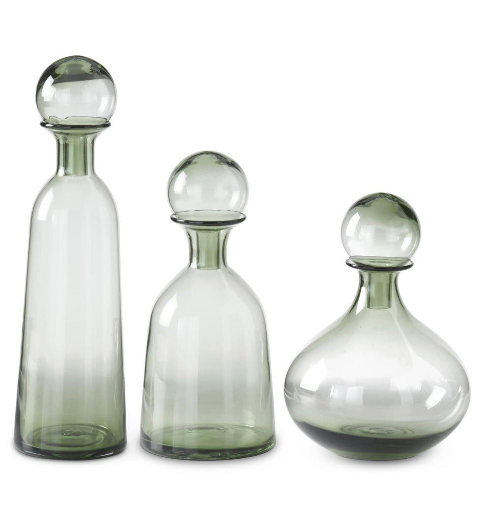 16.75 Inch Geen Glass Vase w/ Stopper