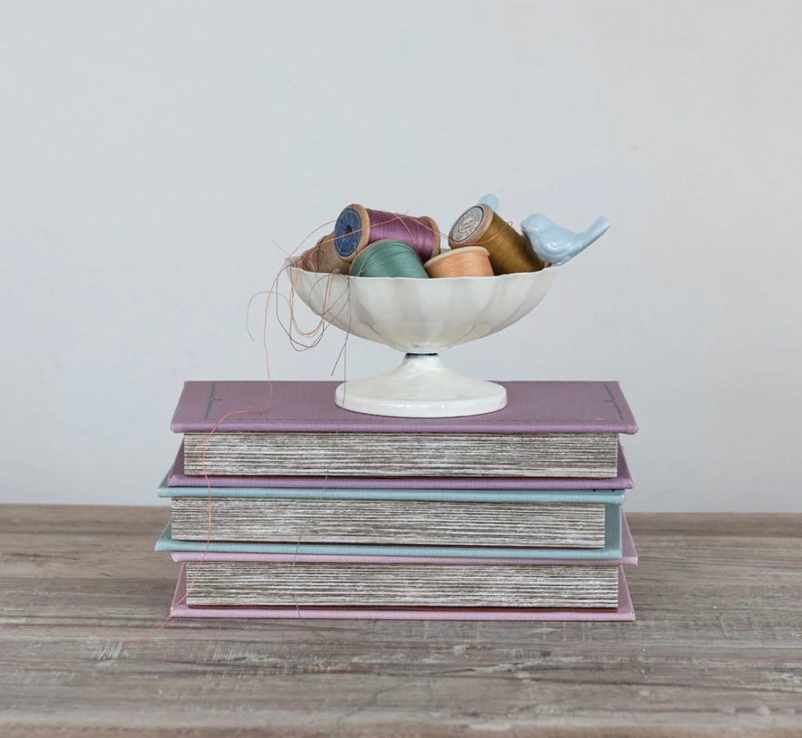 Metal Scalloped Bowl w Birds on Rim