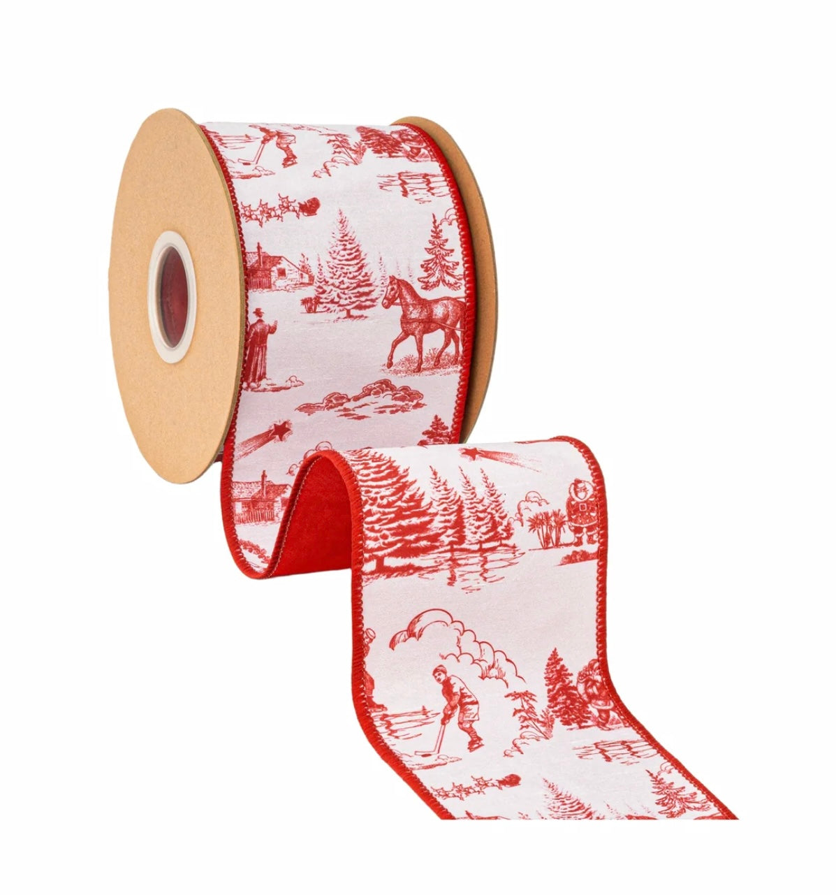 4” Wired Red Christmas Toile w/ Red Backing/10yds