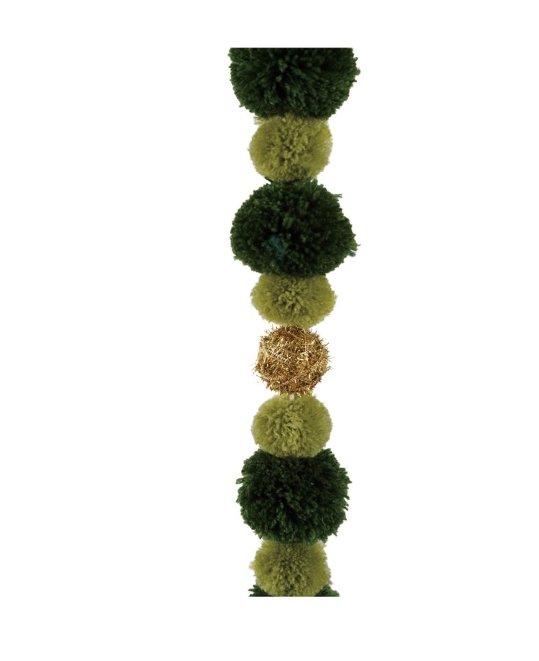 Fabric Pom Pom Garland, Green & Gold Color