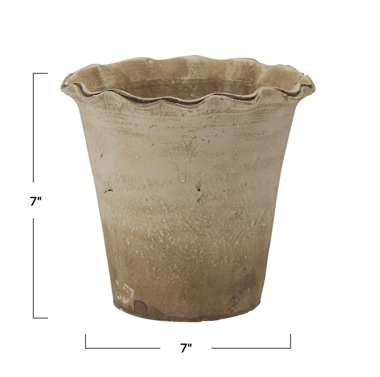 7”Rd x 7”H Terrain Planter w Ruffled Edge, Natural