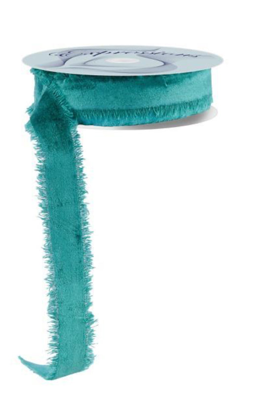 1” x 10 yd Frayed Velvet Ribbon Teal
