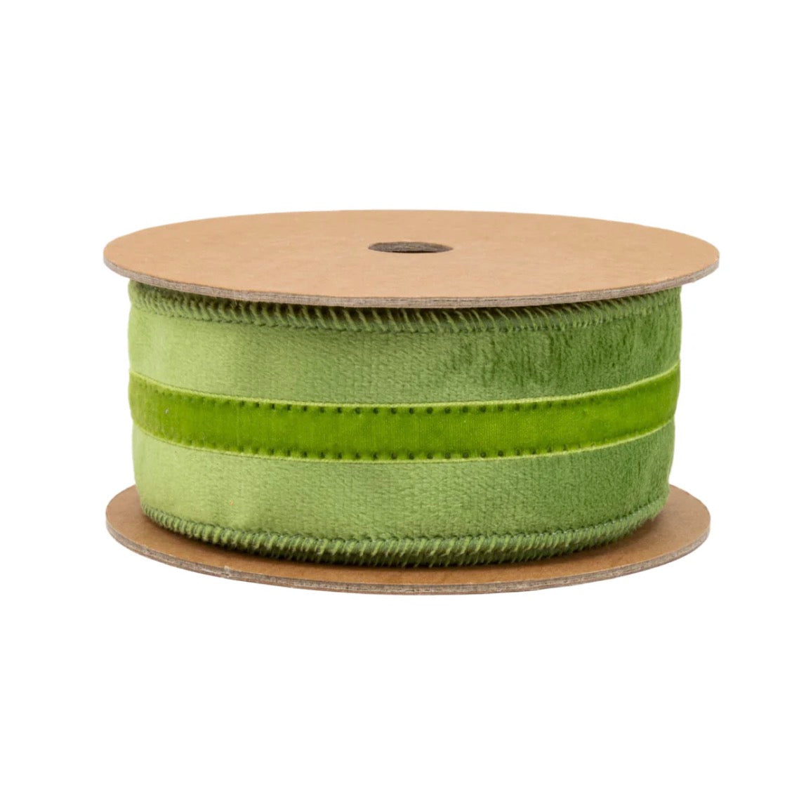 1 1/2” Wired Velvet Ribbon/Green w Green Trim/10 Yard Roll