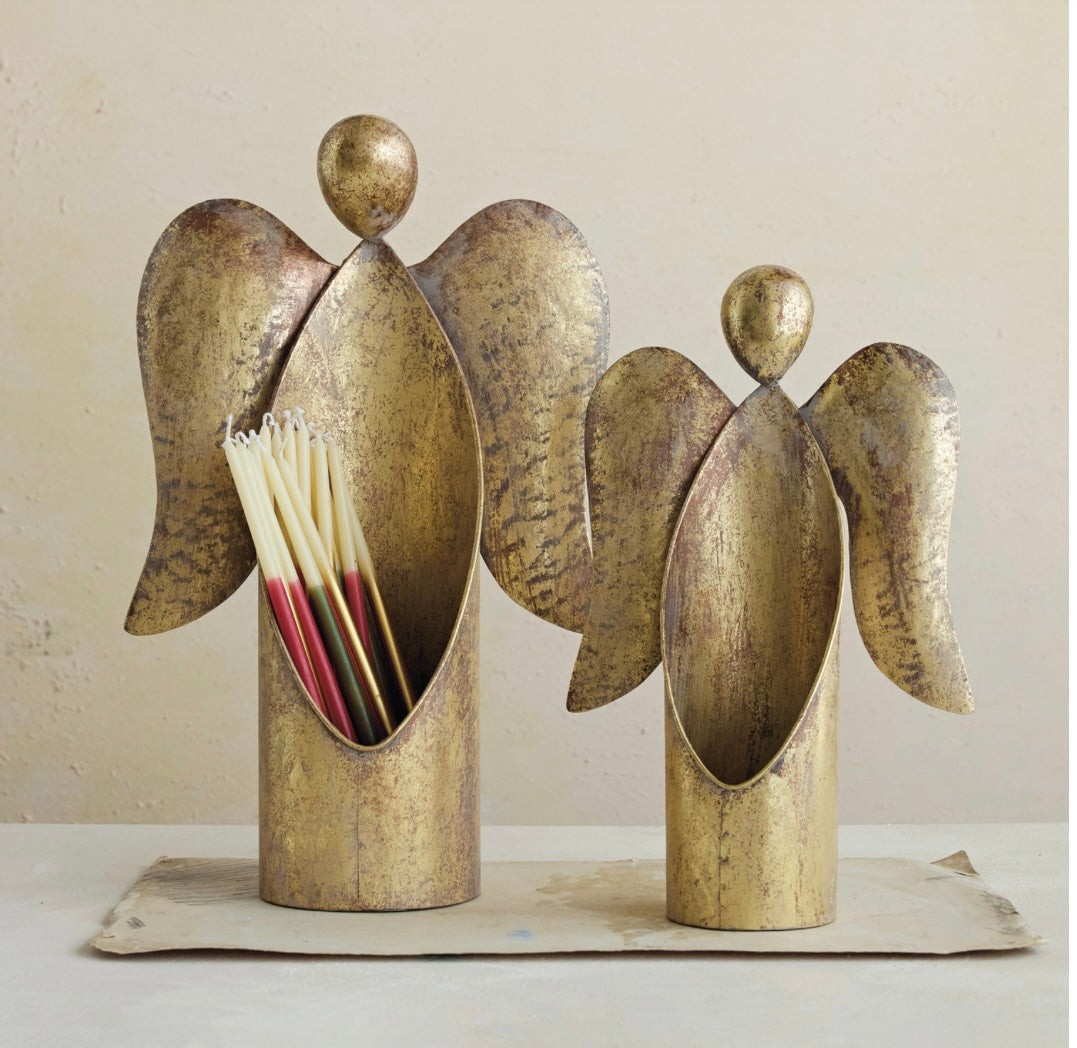 Metal Angel Container, Antique Gold Finish