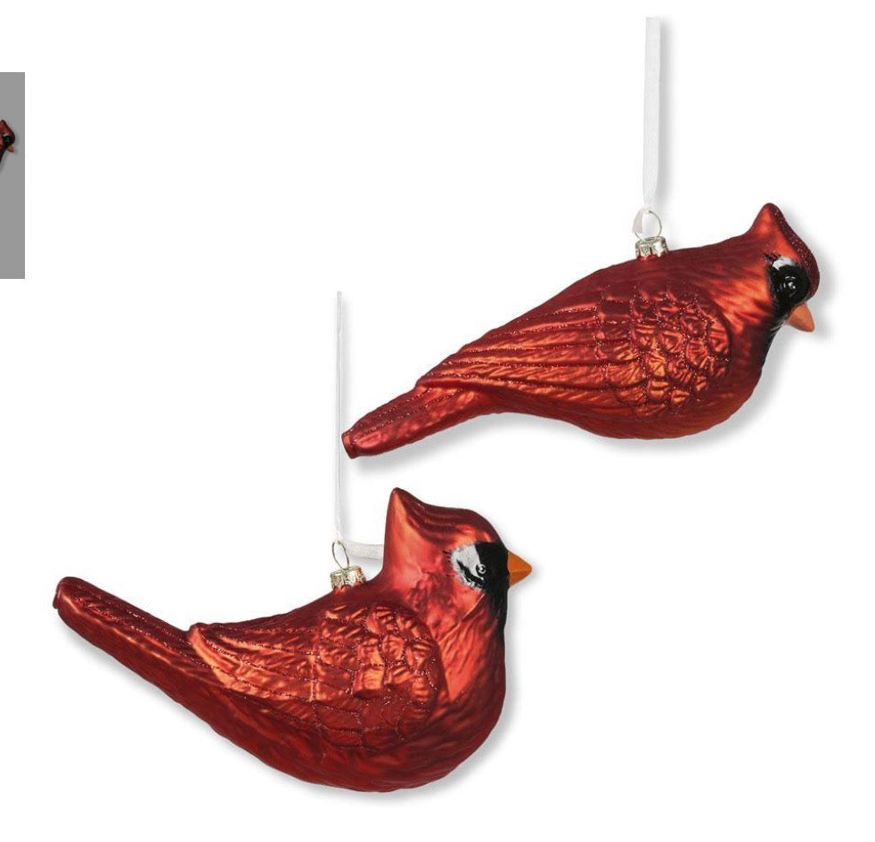Red Glass Cardinal Ornament w/red Glitter