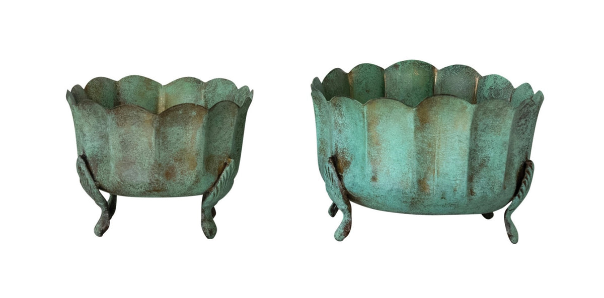 Metal Scalloped Footed Planter