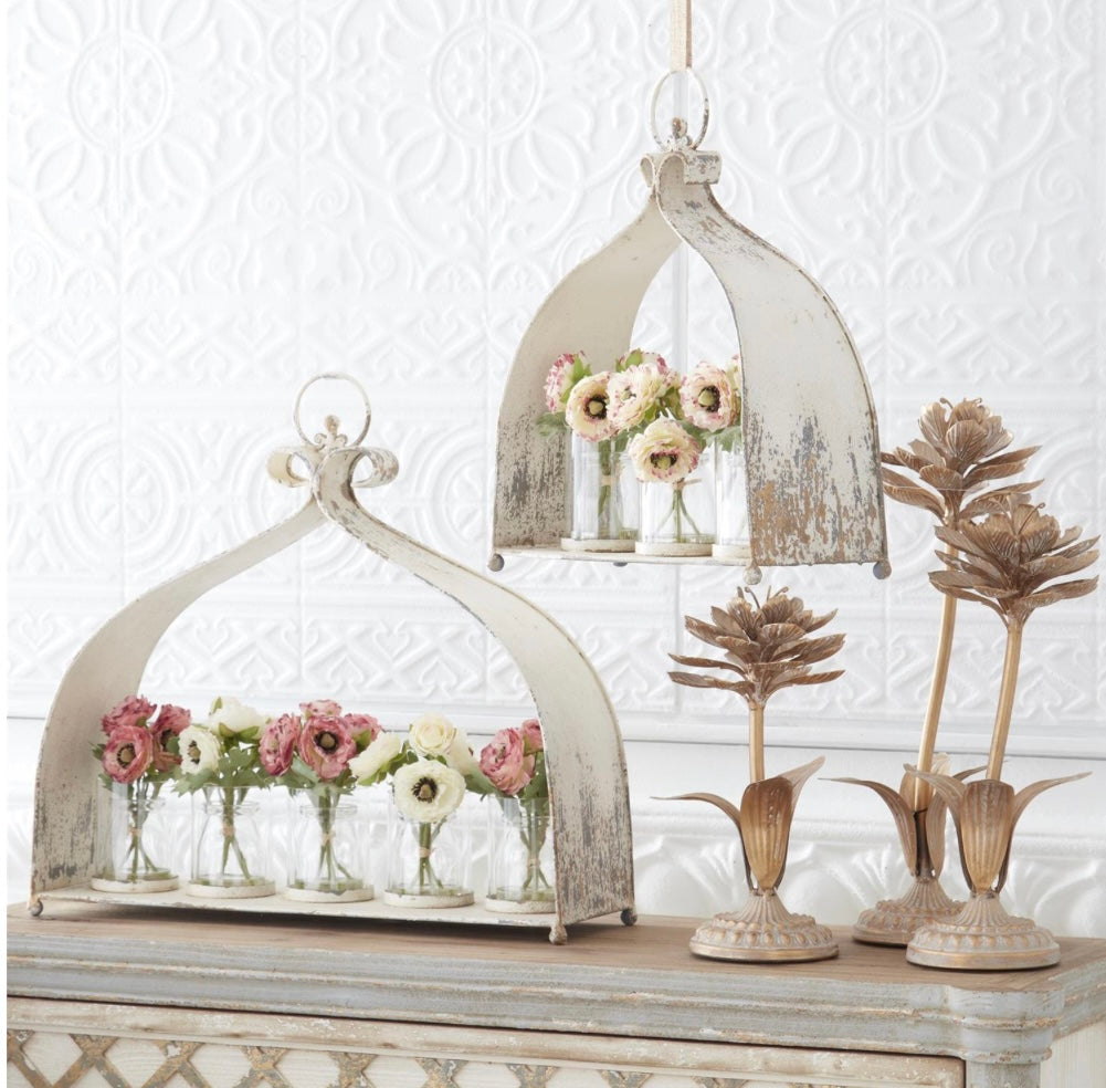 Weathered White & Gold 3 Hurricane Candleholder Lantern