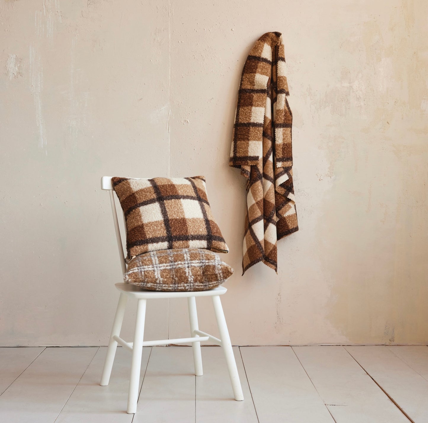 Faux Sherpa Throw, Brown Plaid