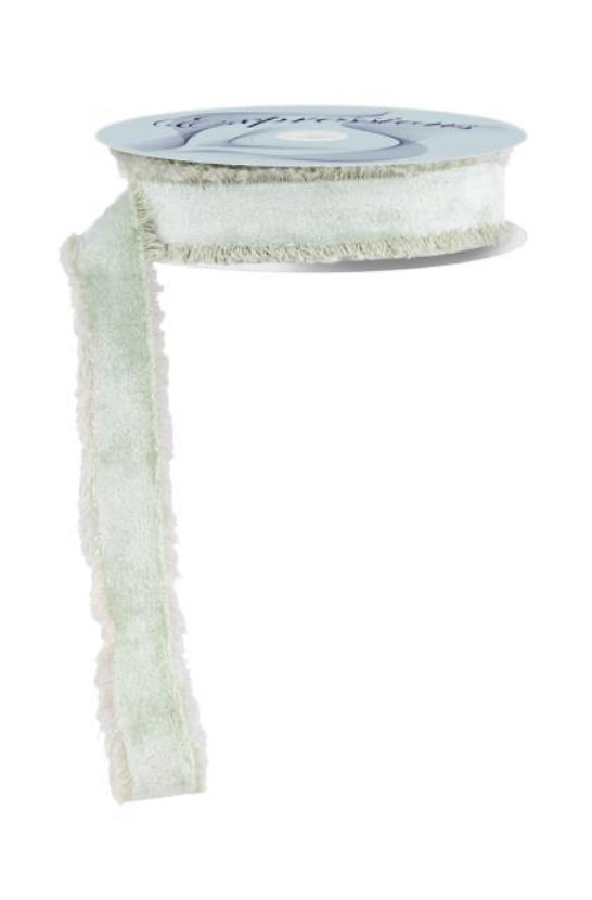1” x 10 yd Frayed Velvet Ribbon Eucalyptus