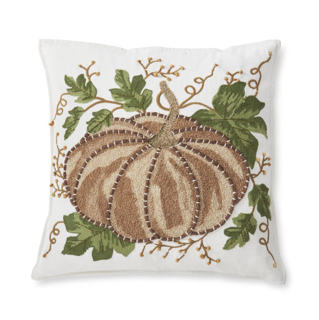 18” Embroidered Brown Pumpkin Square Pillow