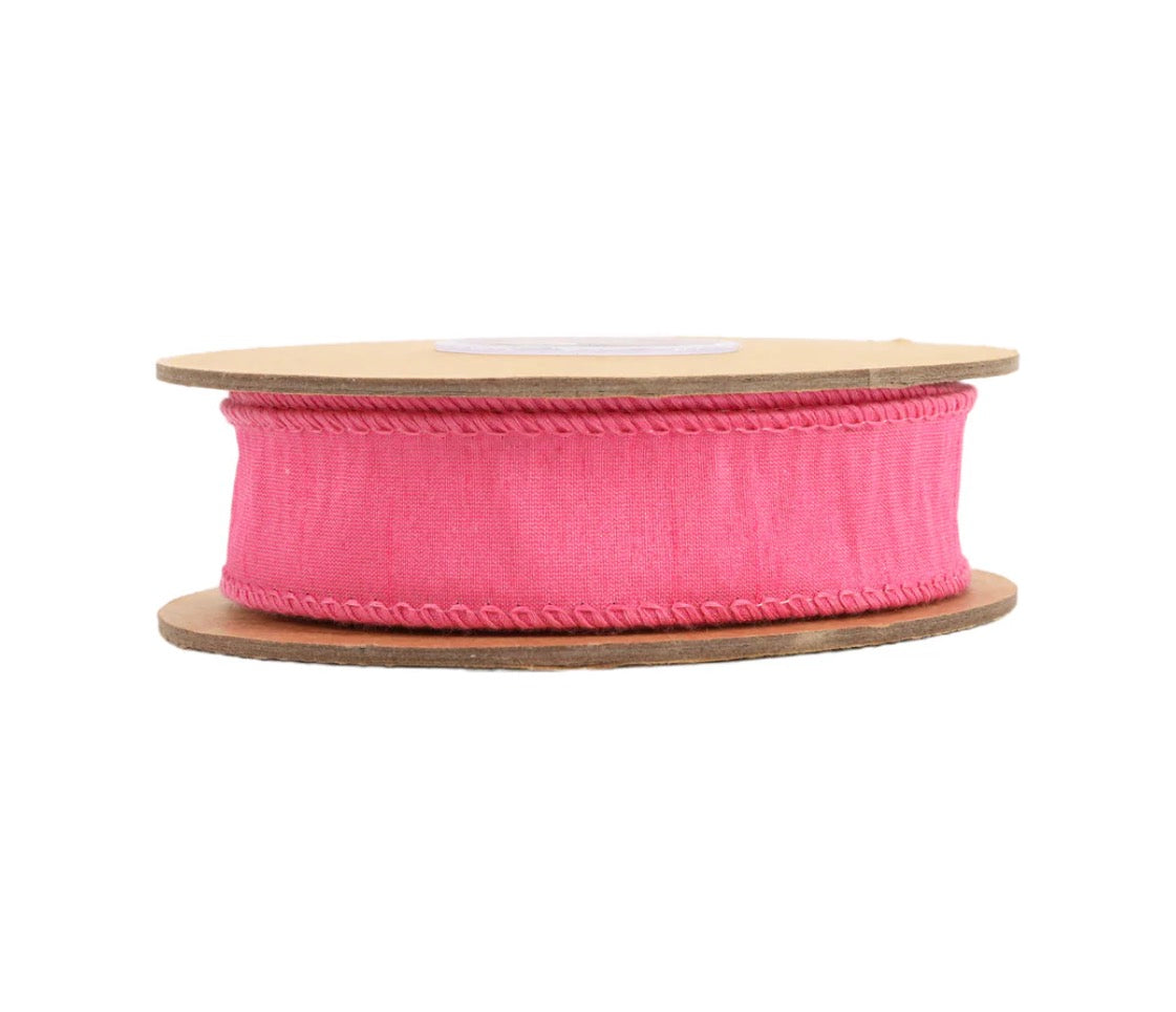 1” Wired Dupioni Ribbon/Hot Pink w Metallic Fused Backing/10 Yard Roll