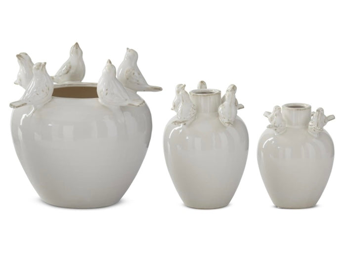 Cream Ceramic Bird Rim Vase