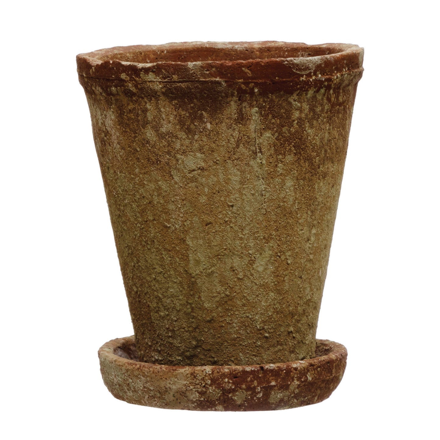 Distressed Cement Planter with Saucer-Small