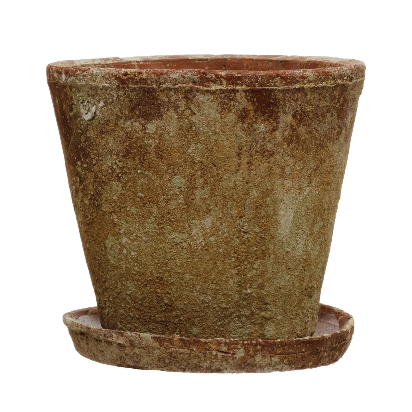 Distressed Cement Planter with Saucer-Large