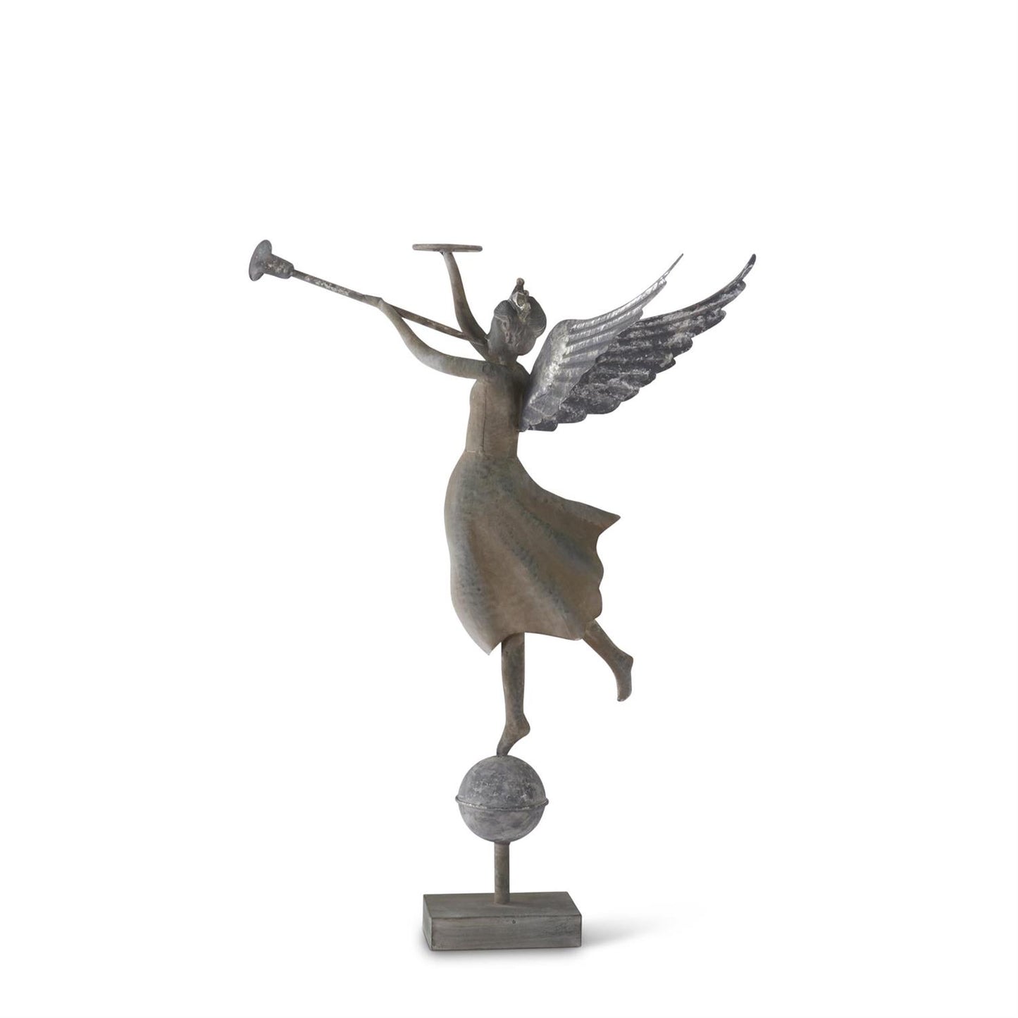 35” Galvanized Garden Angel with Trumpet
