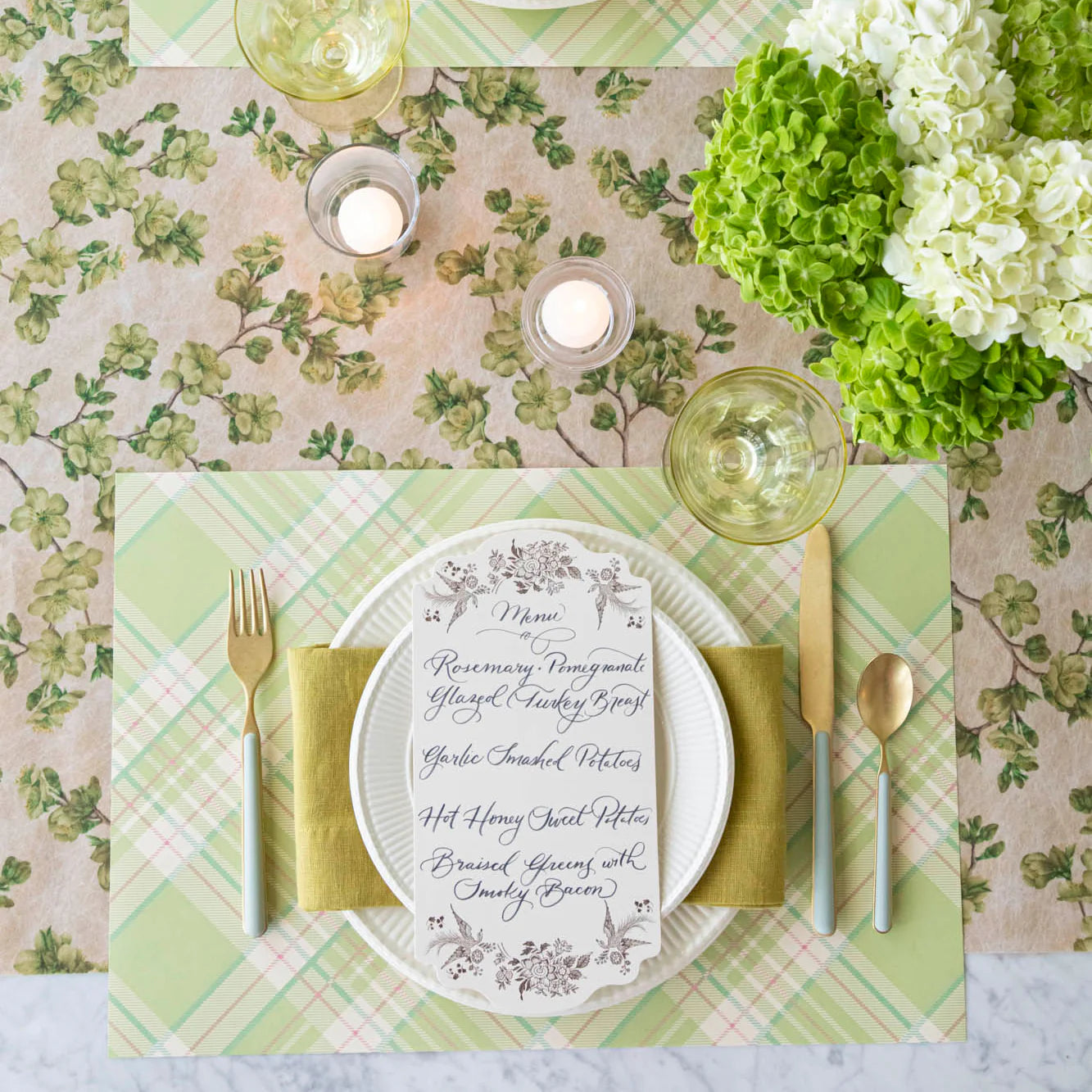 Green Cherry Blossom Table Runner
