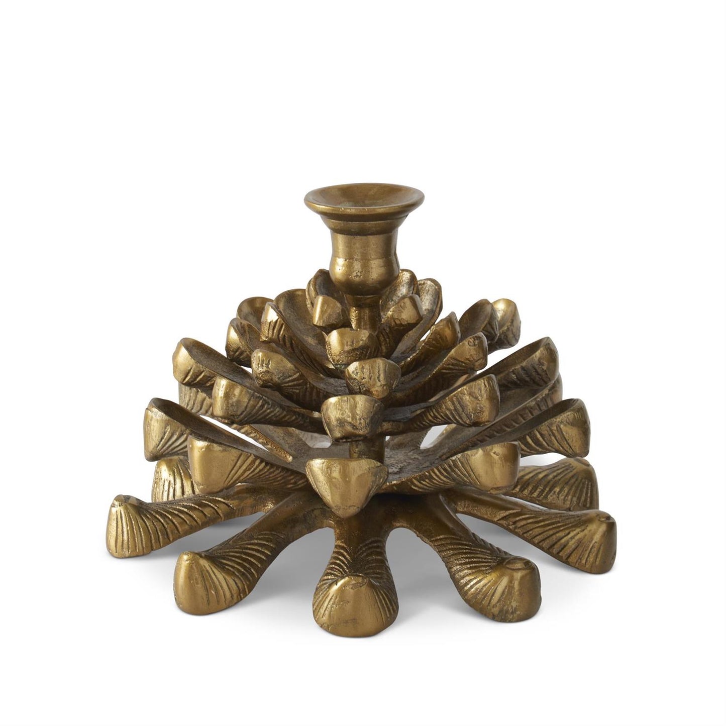 6.75” Antique Gold Metal Pinecone Taper Candle