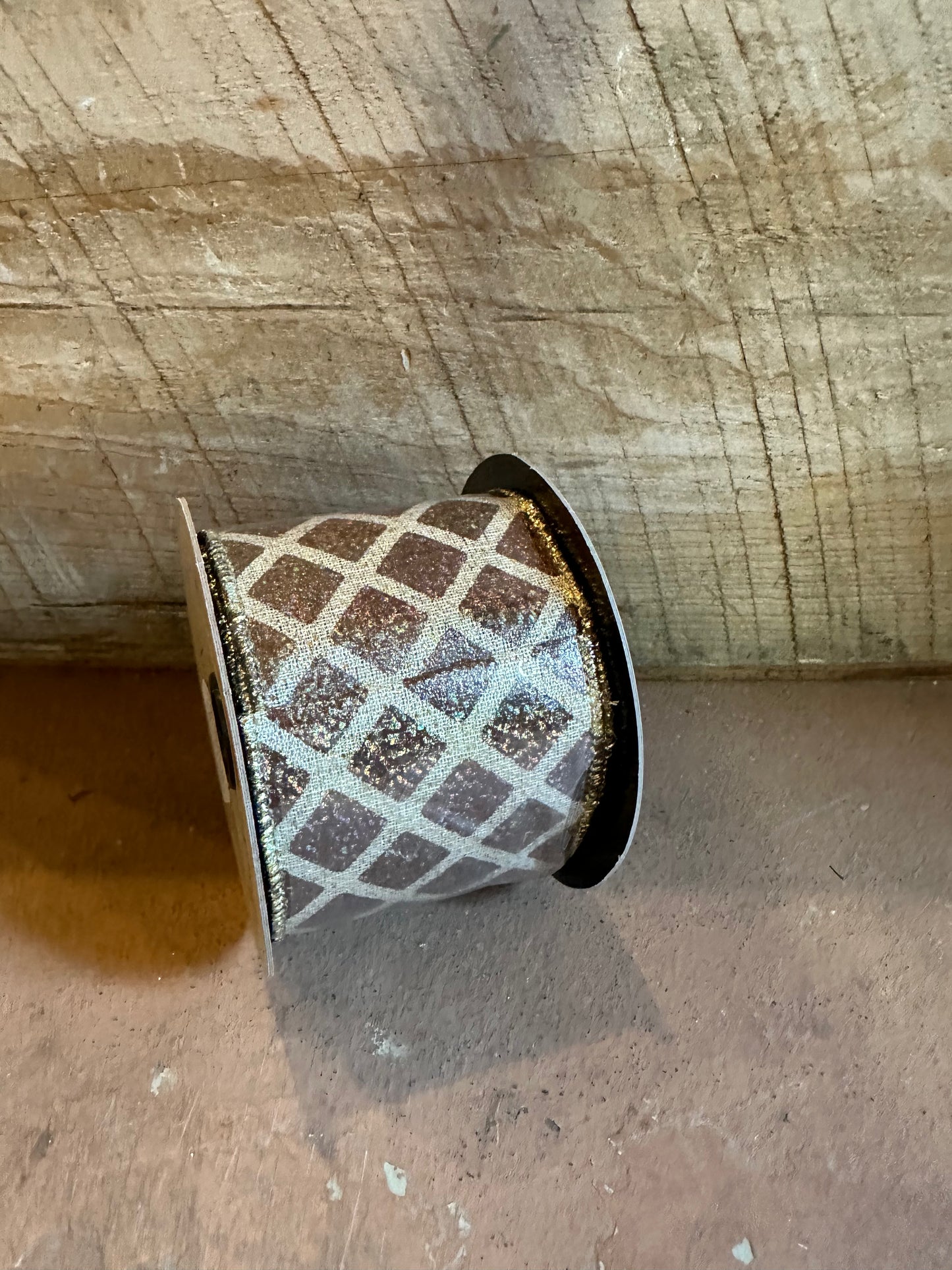 2.5“ x 10 Yrd Brown Metallic Harlequin Ribbon