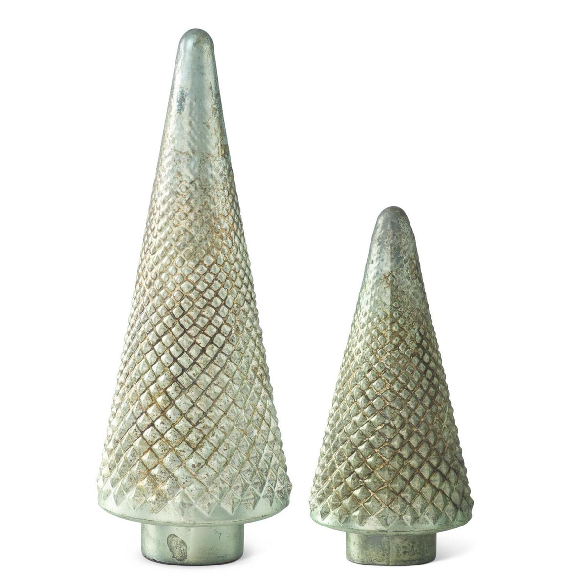 Diamond Embossed Mint Green Distressed Glass Christmas Tree (2 Sizes)