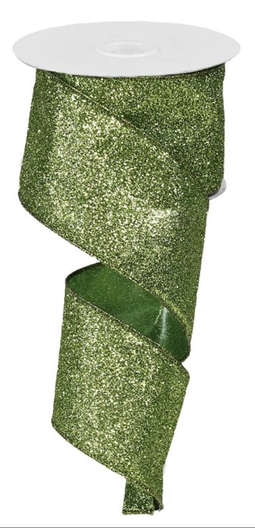 2.5"x10YD Wired Glitter Lime Green Ribbon