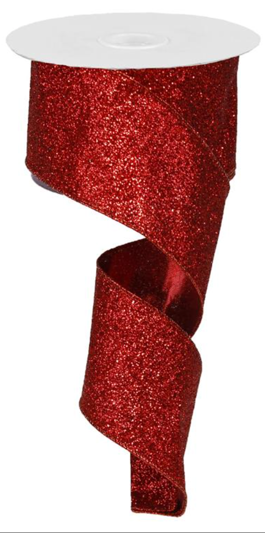 2.5"x10YD Wired Glitter Red Ribbon