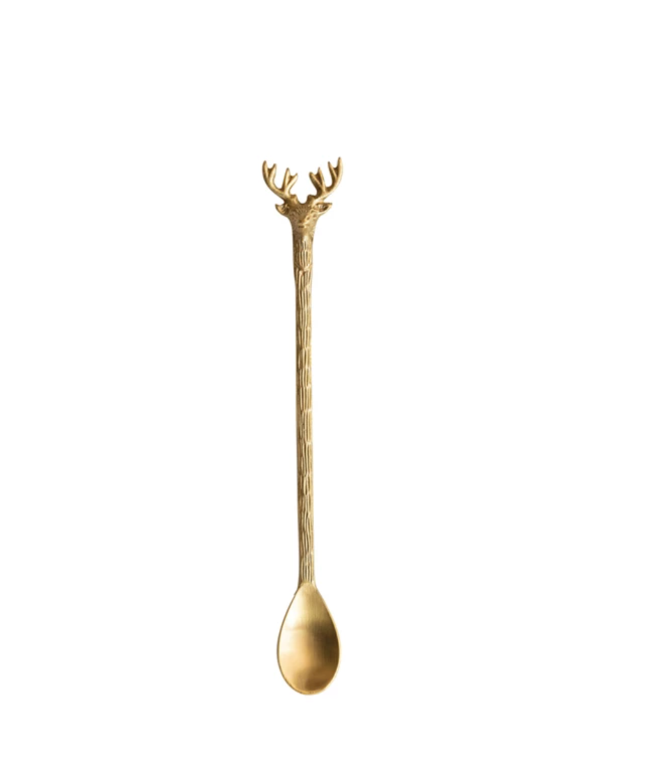 Brass Cocktail Spoon W/Reindeer Handle