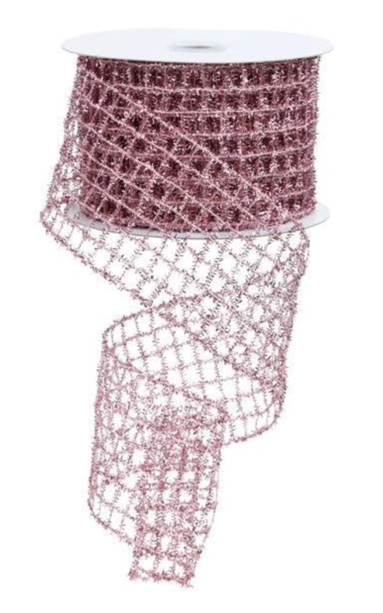 2.75" X 10 Yrd Pink Tinsel Mesh Ribbon