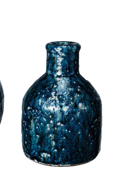 Navy Crackle Glaze Vases