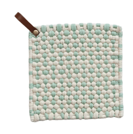 Cotton Crochet Pot Holder with Leather Loop